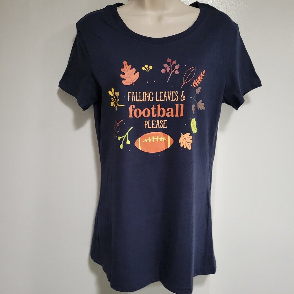 Fall Leaves and Football Fandom Graphic Black Graphic Print Size XL T-shirt NEW - Picture 2 of 6